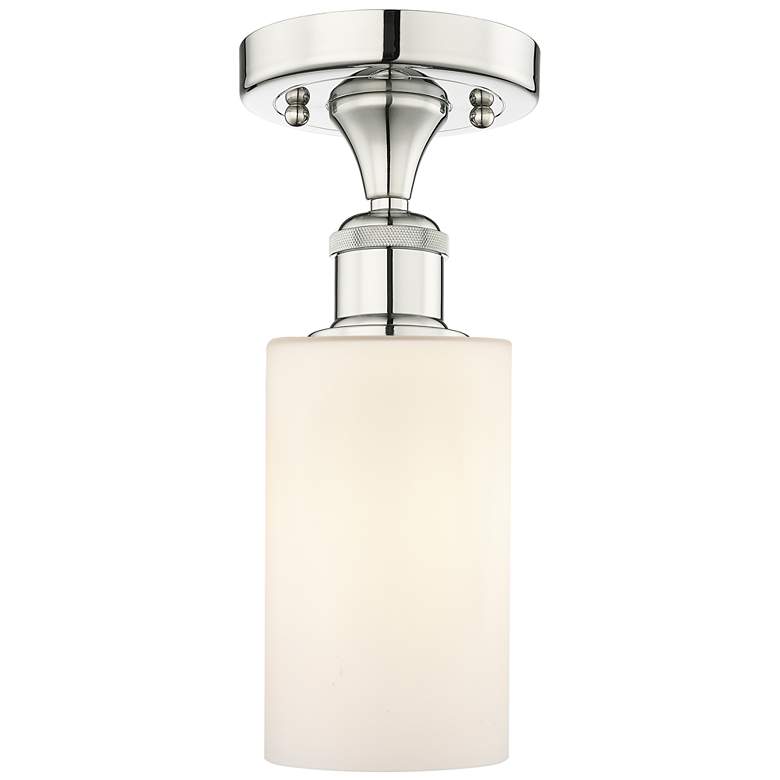 Image 1 Clymer 3.88"W Polished Nickel Semi.Flush Mount With Matte White Glass
