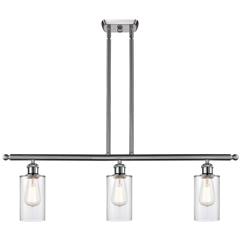 Image 1 Clymer 3 Light 36" LED Island Light - Brushed Satin Nickel - Clear Sh