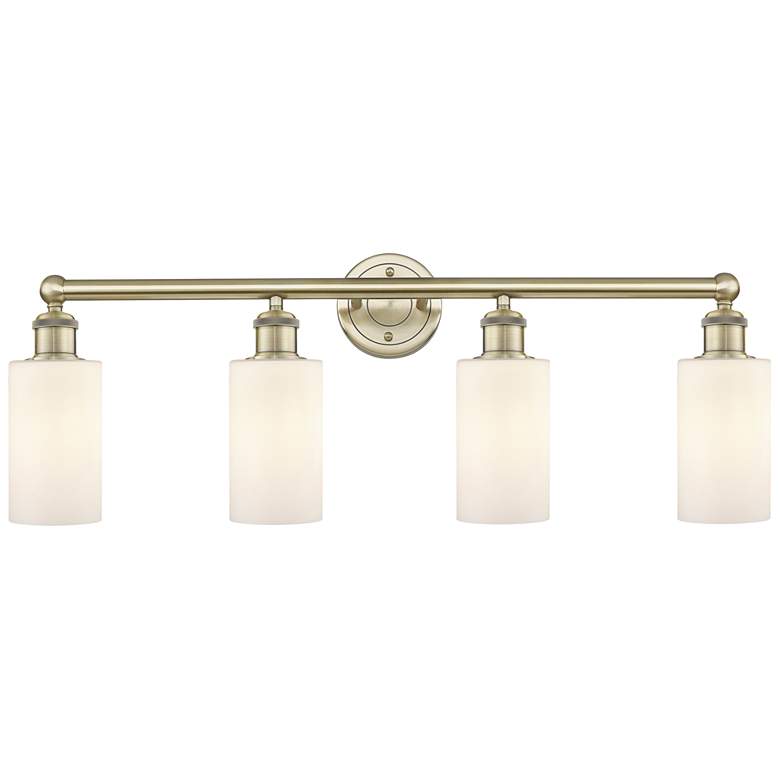 Image 1 Clymer 30.88"W 4 Light Antique Brass Bath Vanity Light With White Shad