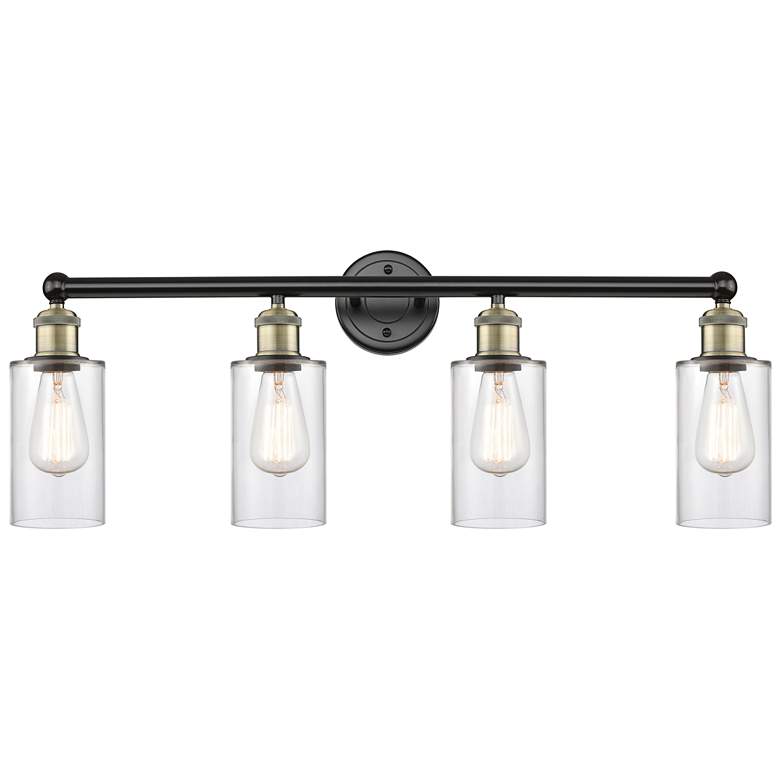 Image 1 Clymer 30.88 inchW 4 Light Black Antique Brass Bath Light With Clear Shade