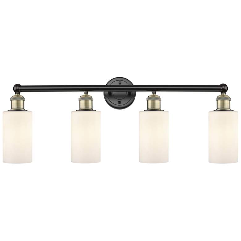 Image 1 Clymer 30.88"W 4 Light Black Antique Brass Bath Light With White Shade