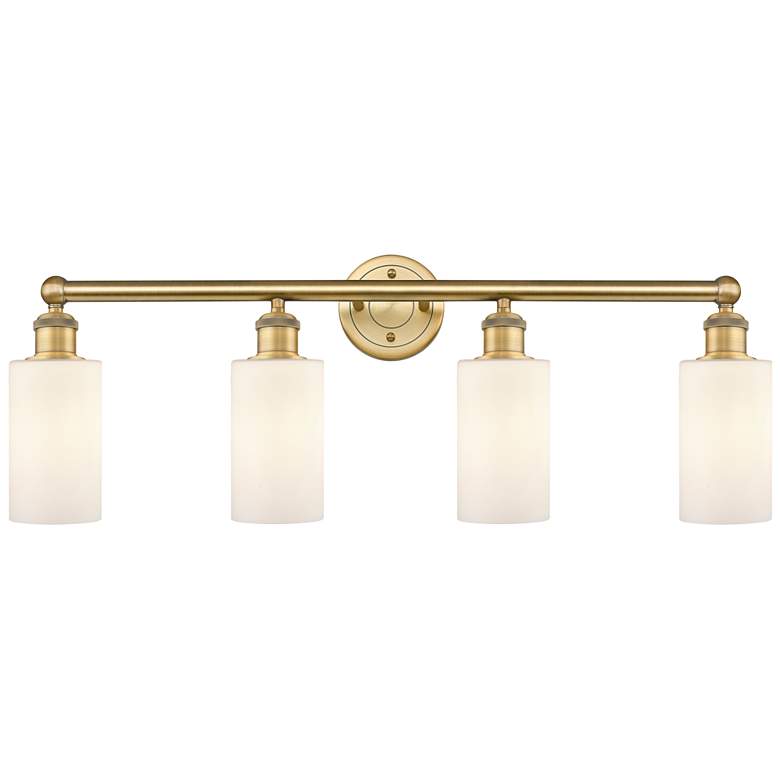 Image 1 Clymer 30.88"W 4 Light Brushed Brass Bath Vanity Light With White Shad