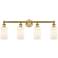 Clymer 30.88"W 4 Light Brushed Brass Bath Vanity Light With White Shad