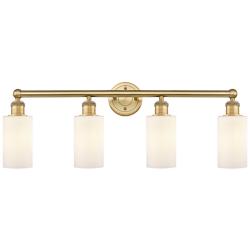 Clymer 30.88"W 4 Light Brushed Brass Bath Vanity Light With White Shad
