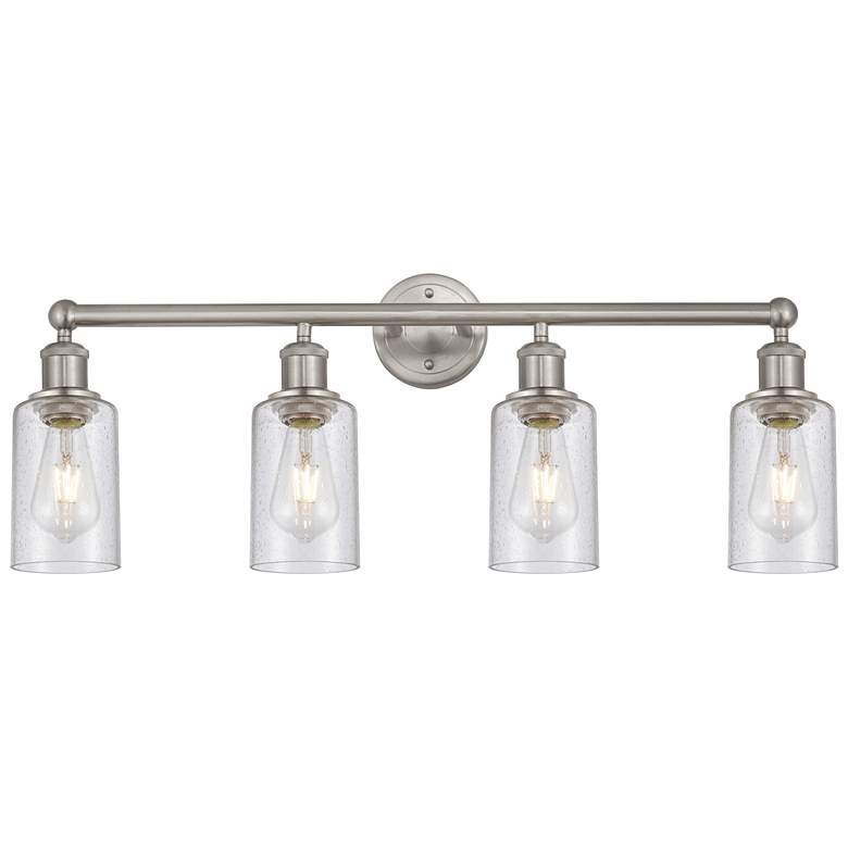 Image 1 Clymer 30.88"W 4 Light Brushed Satin Nickel Bath Light w/ Seedy Shade