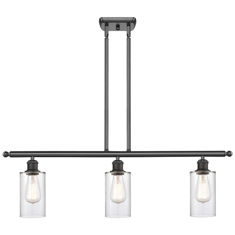 Image 1 Clymer 36" Wide 3 Light Bronze Stem Hung Island Light w/ Clear Shade