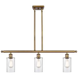 Clymer 36" Wide 3 Light Brushed Brass Stem Hung Island Light w/ Clear