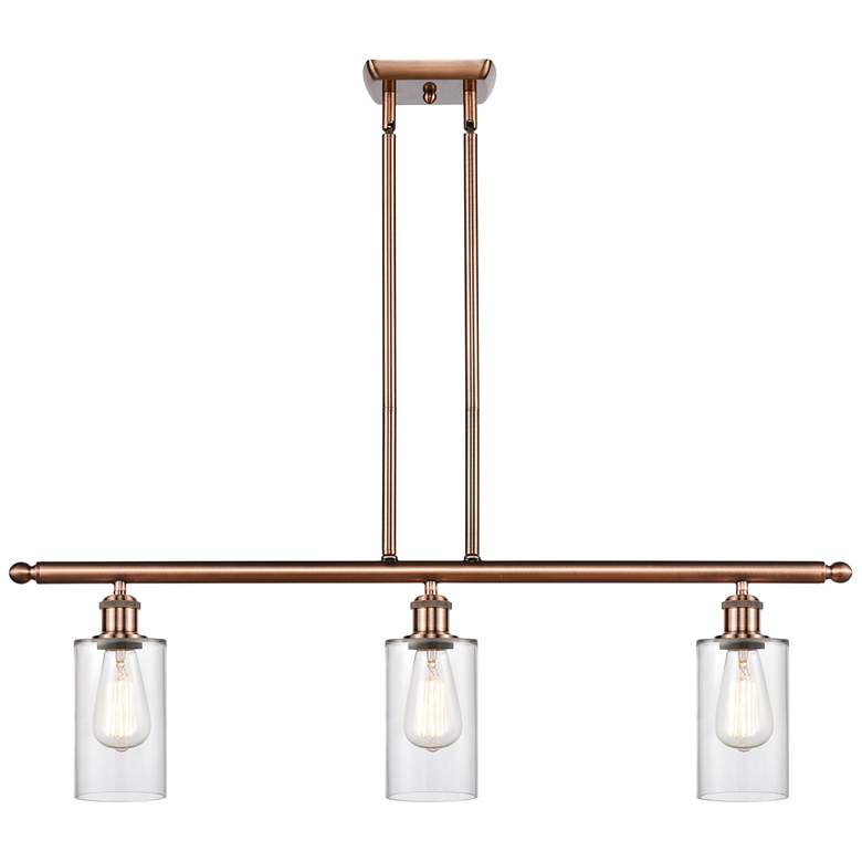Image 1 Clymer 36" Wide 3 Light Copper Stem Hung Island Light w/ Clear Shade