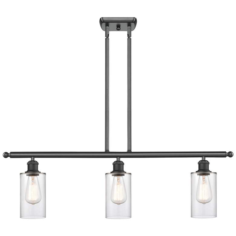Image 1 Clymer 36" Wide 3 Light Matte Black Stem Hung Island Light w/ Clear Sh