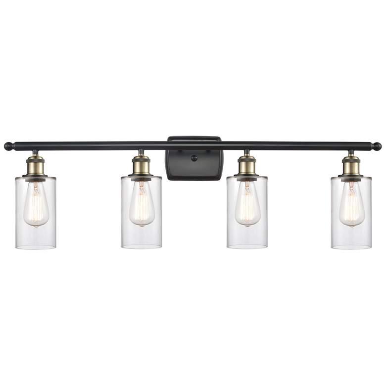 Image 1 Clymer 36" Wide 4 Light Black Brass Bath Vanity Light w/ Clear Shade