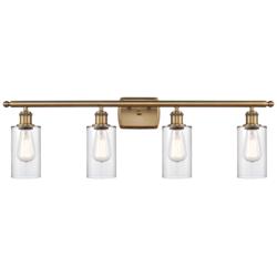 Clymer 36" Wide 4 Light Brushed Brass Bath Vanity Light w/ Clear Shade