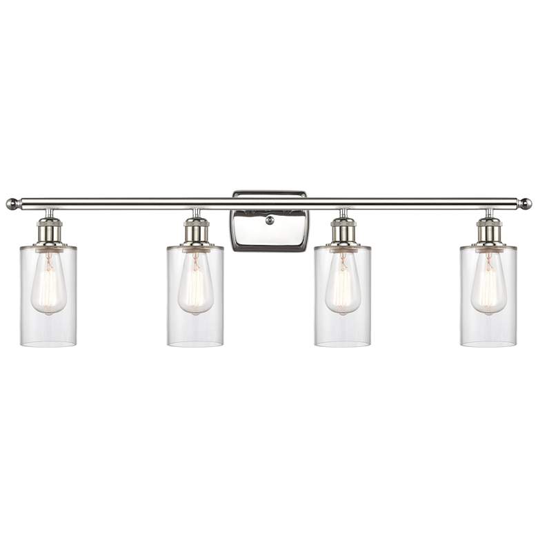 Image 1 Clymer 36" Wide 4 Light Polished Nickel Bath Vanity Light w/ Clear Sha