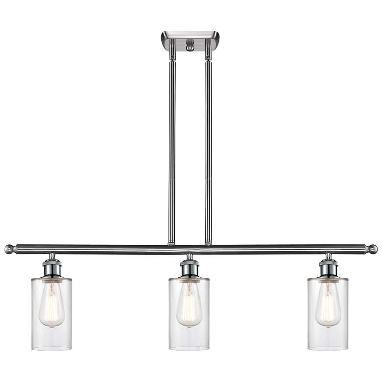 Image 1 Clymer 36" Wide Satin Nickel 3-Light Pendant w/ Clear Glass