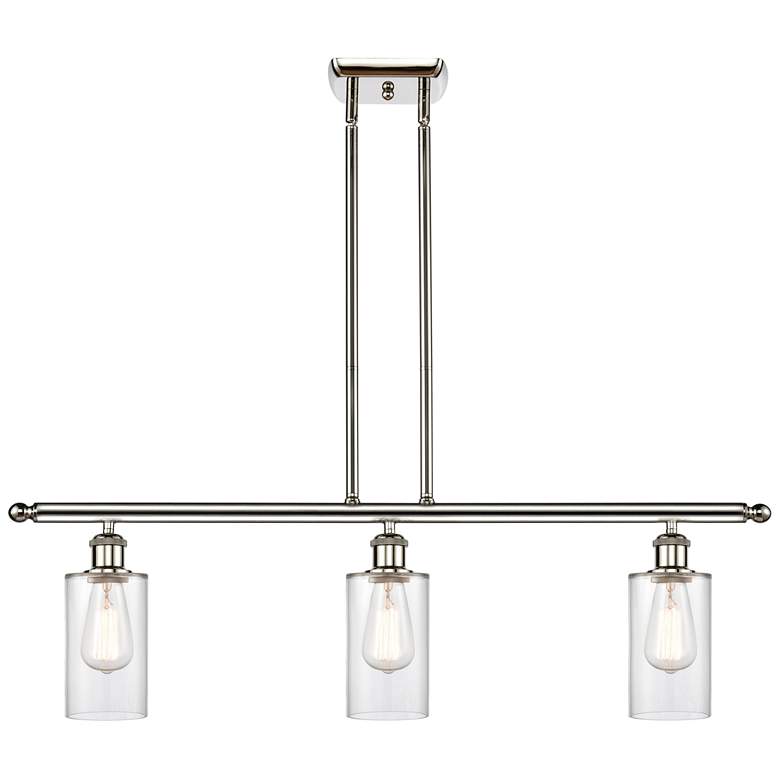 Image 1 Clymer 36"W 3 Light Polished Nickel Stem Hung Island Light w/ Clear Sh