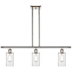 Clymer 36"W 3 Light Polished Nickel Stem Hung Island Light w/ Clear Sh