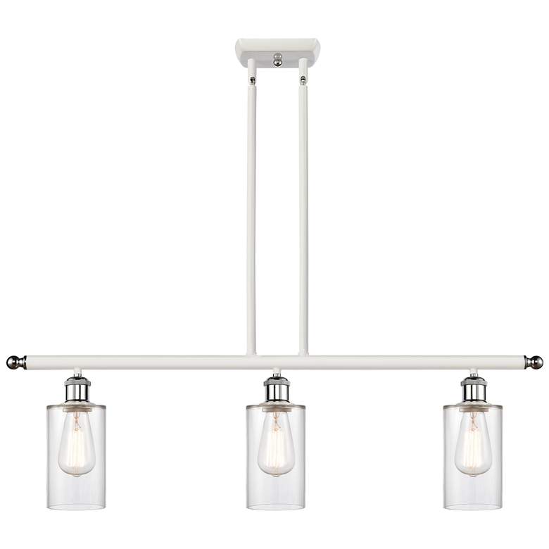 Image 1 Clymer 36 inchW 3 Light White and Chrome Stem Hung Island Light w/ Clear S