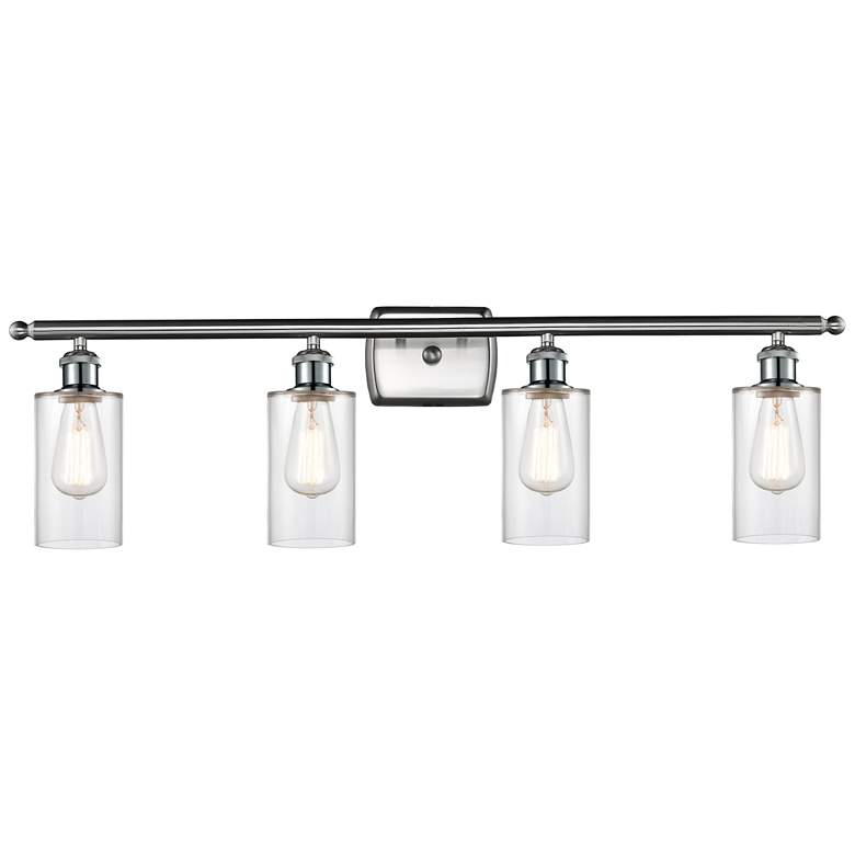 Image 1 Clymer 36"W 4 Light Brushed Satin Nickel Bath Vanity Light w/ Clear Sh