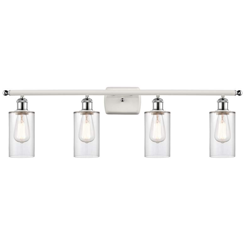 Image 1 Clymer 36 inchW 4 Light White and Polished Chrome Bath Light w/ Clear Shad