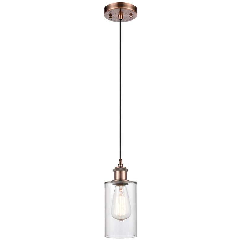 Image 1 Clymer 4" Antique Copper Cord Hung Mini Pendant w/ Clear Shade