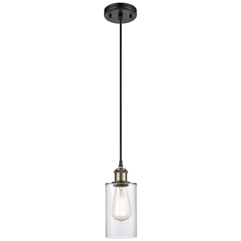 Image 1 Clymer 4" Black Antique Brass Cord Hung Mini Pendant w/ Clear Shade