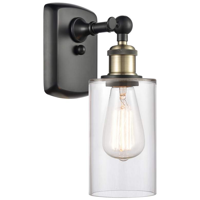 Image 1 Clymer 4" Black Antique Brass Sconce w/ Clear Shade