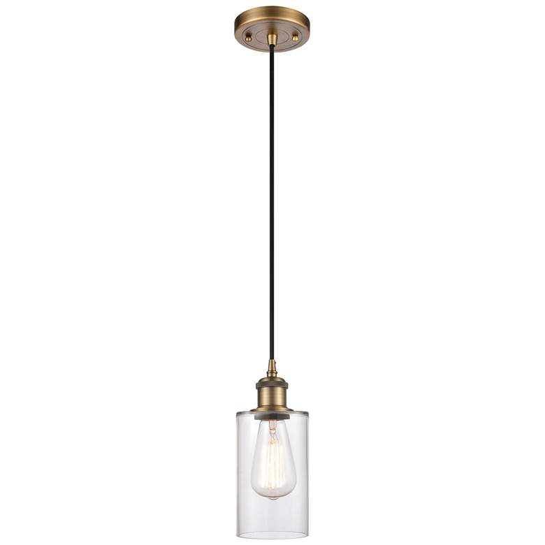 Image 1 Clymer 4" Brushed Brass Cord Hung Mini Pendant w/ Clear Shade