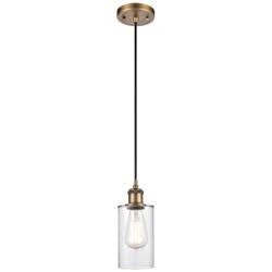 Clymer 4" Brushed Brass Cord Hung Mini Pendant w/ Clear Shade