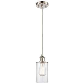 Image1 of Clymer 4" Brushed Satin Nickel Cord Hung Mini Pendant w/ Clear Shade