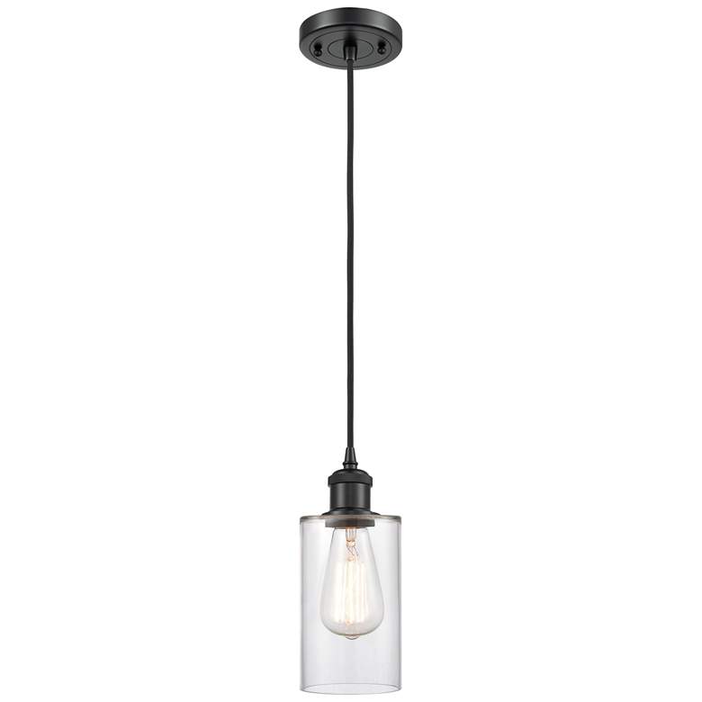 Image 1 Clymer 4" Matte Black Cord Hung Mini Pendant w/ Clear Shade