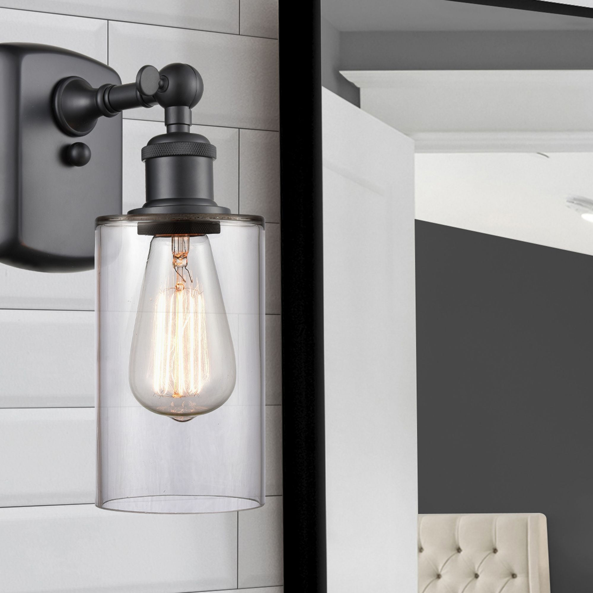 Image 3 Clymer 4" Matte Black Sconce w/ Clear Shade more views