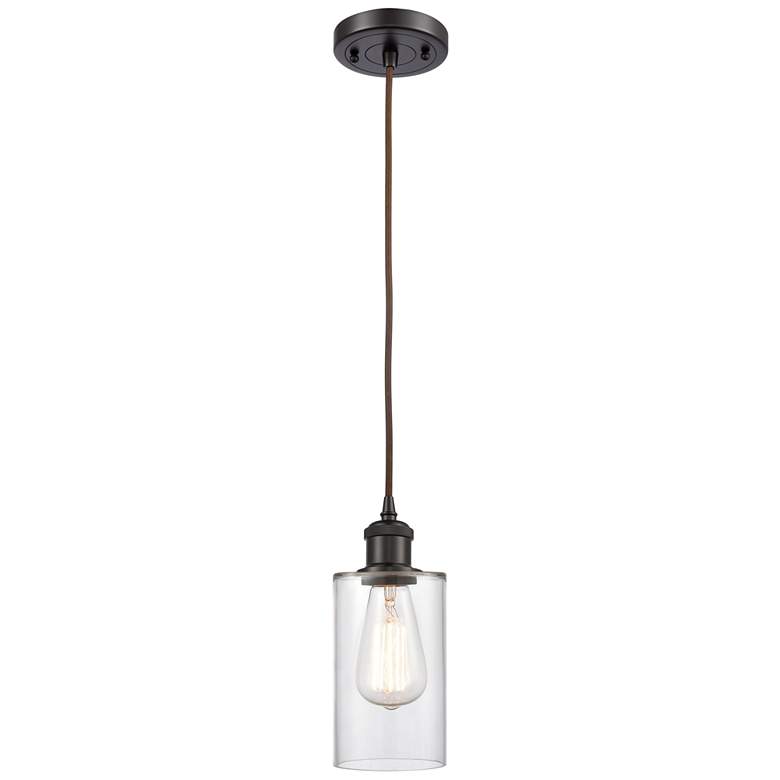 Image 1 Clymer 4" Oil Rubbed Bronze Cord Hung Mini Pendant w/ Clear Shade