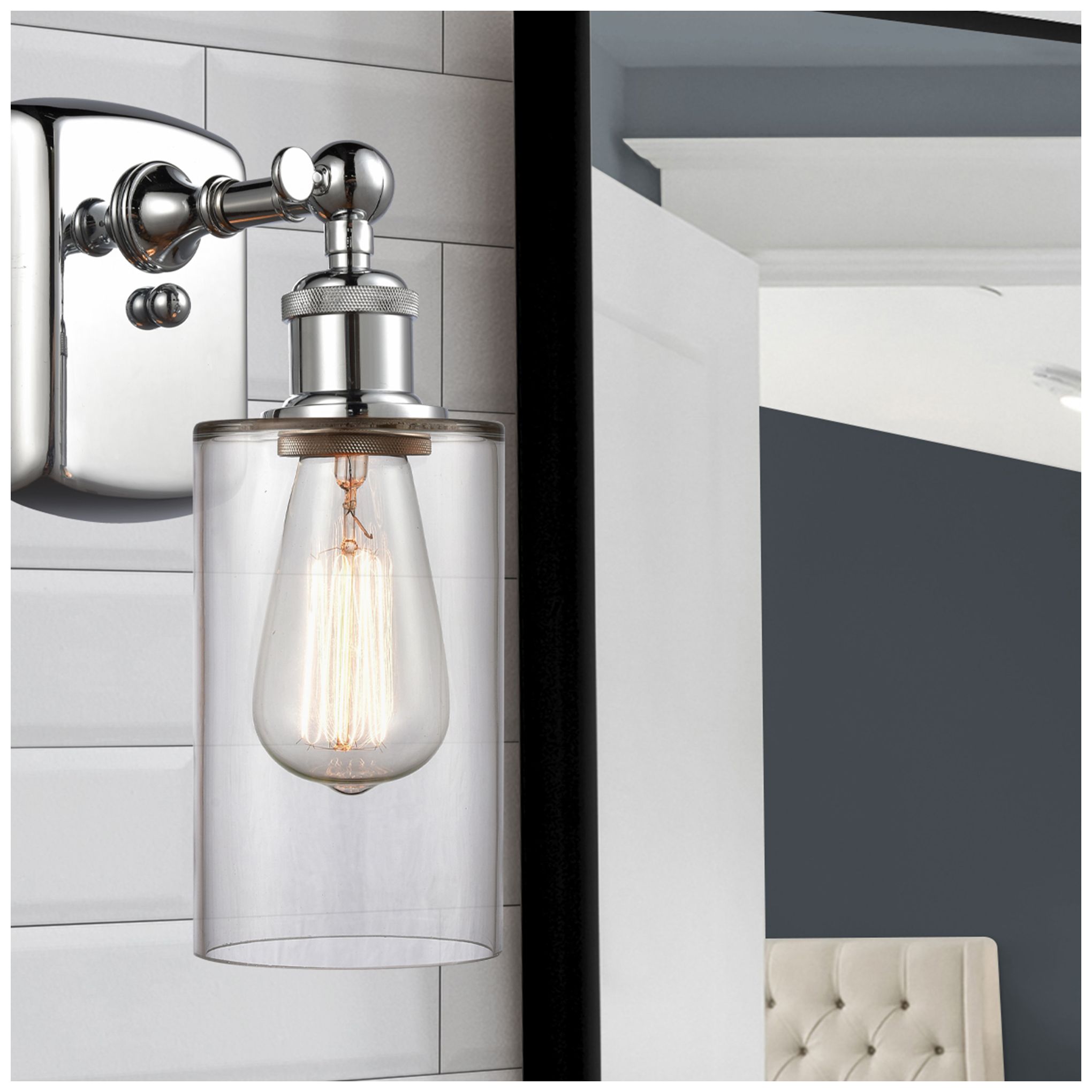 Image 3 Clymer 4" Polished Chrome Sconce w/ Clear Shade more views