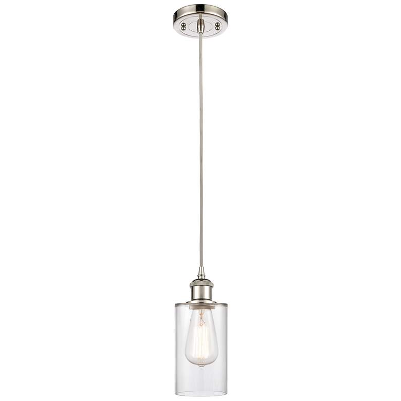 Image 1 Clymer 4" Polished Nickel Cord Hung Mini Pendant w/ Clear Shade