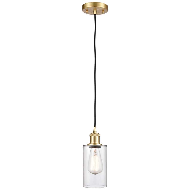 Image 1 Clymer 4" Satin Gold Cord Hung Mini Pendant w/ Clear Shade