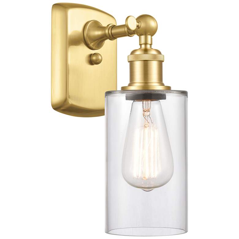 Image 1 Clymer 4" Satin Gold Sconce w/ Clear Shade