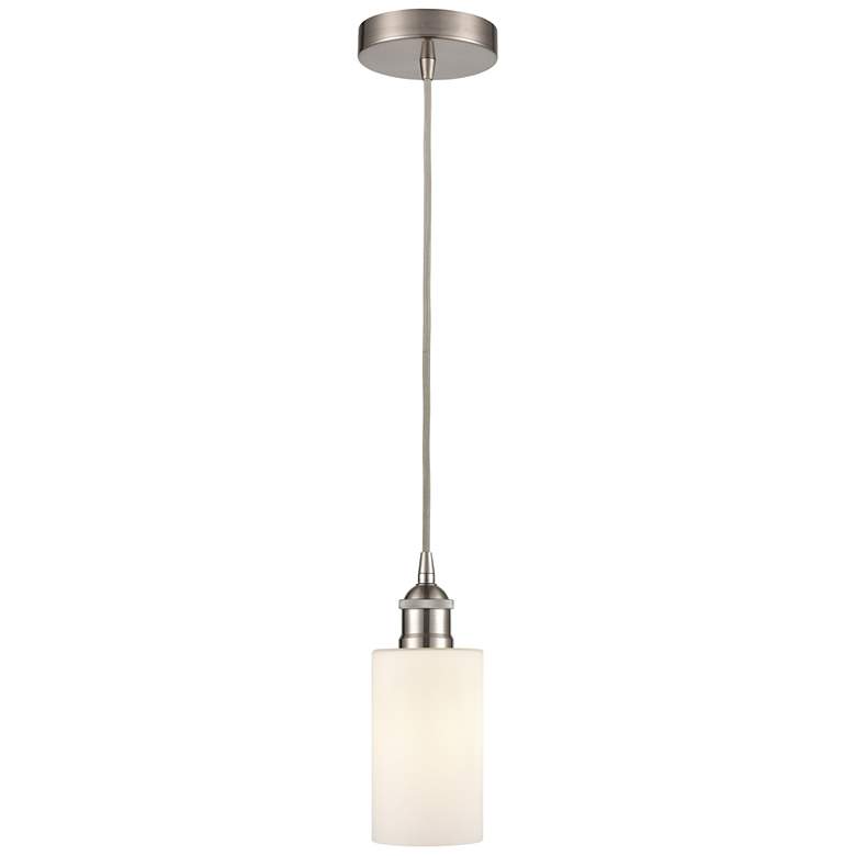 Image 1 Clymer 4"W Brushed Satin Nickel Mini Pendant w/ White Glass