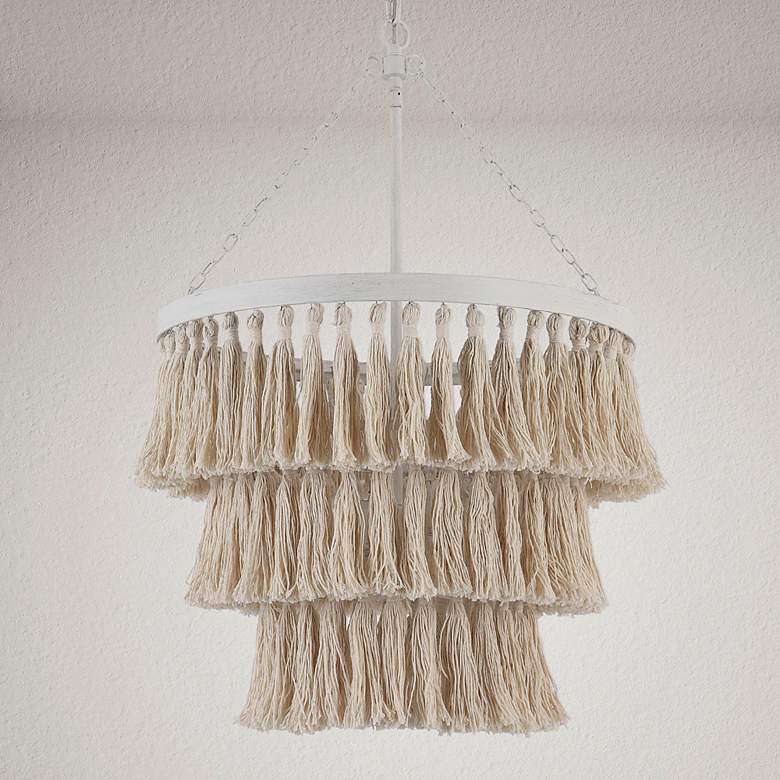 Image 1 Coas 18 1/2" Wide Natural Tassel 3-Tier Chandelier