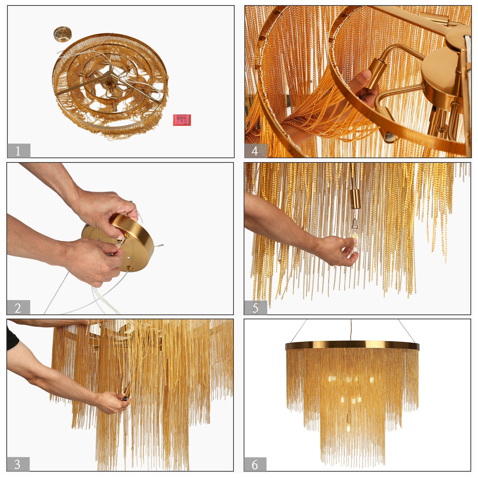 Image 5 Coasfri 10-Light Gold Fringe 2-Tier Chandelier more views