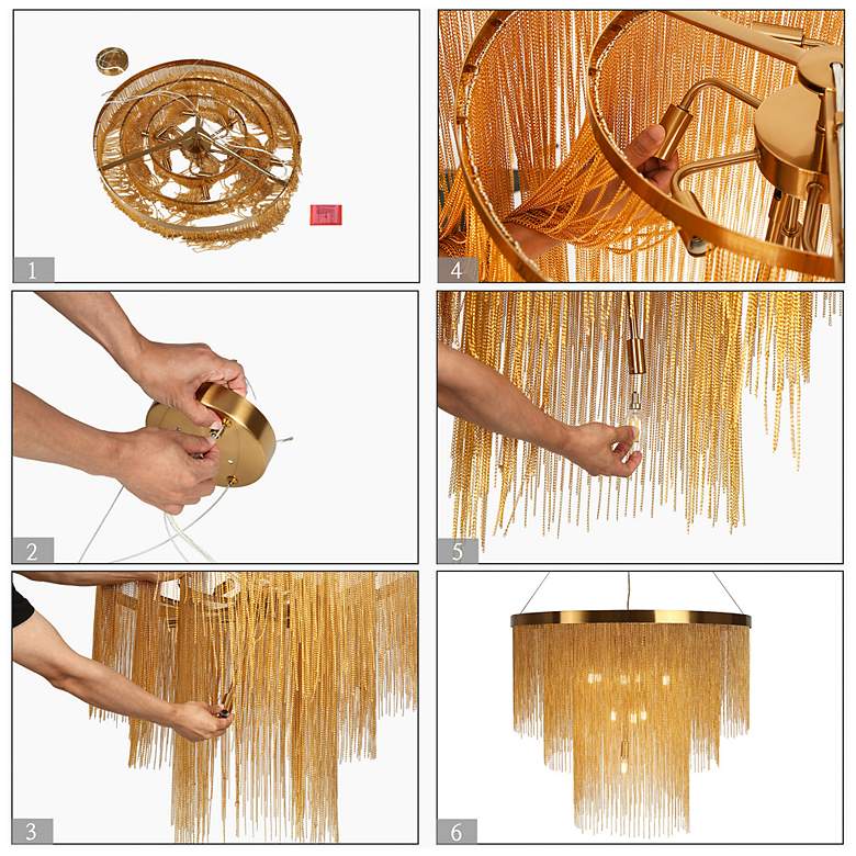 Image 5 Coasfri 10-Light Gold Fringe 2-Tier Chandelier more views