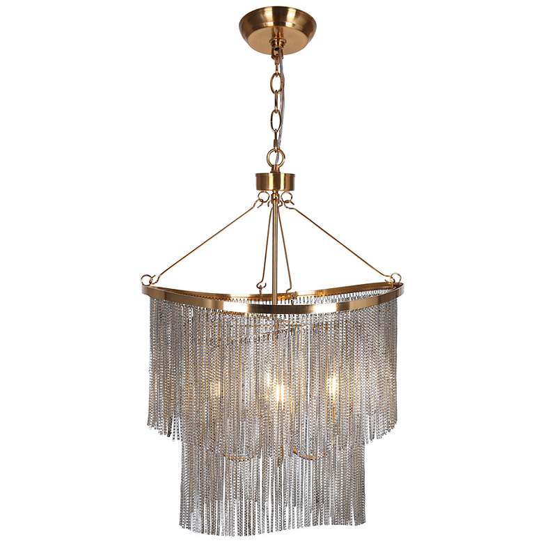 Image 1 Coasfri 4-Light Brass Fringes 2-Tier Chandelier