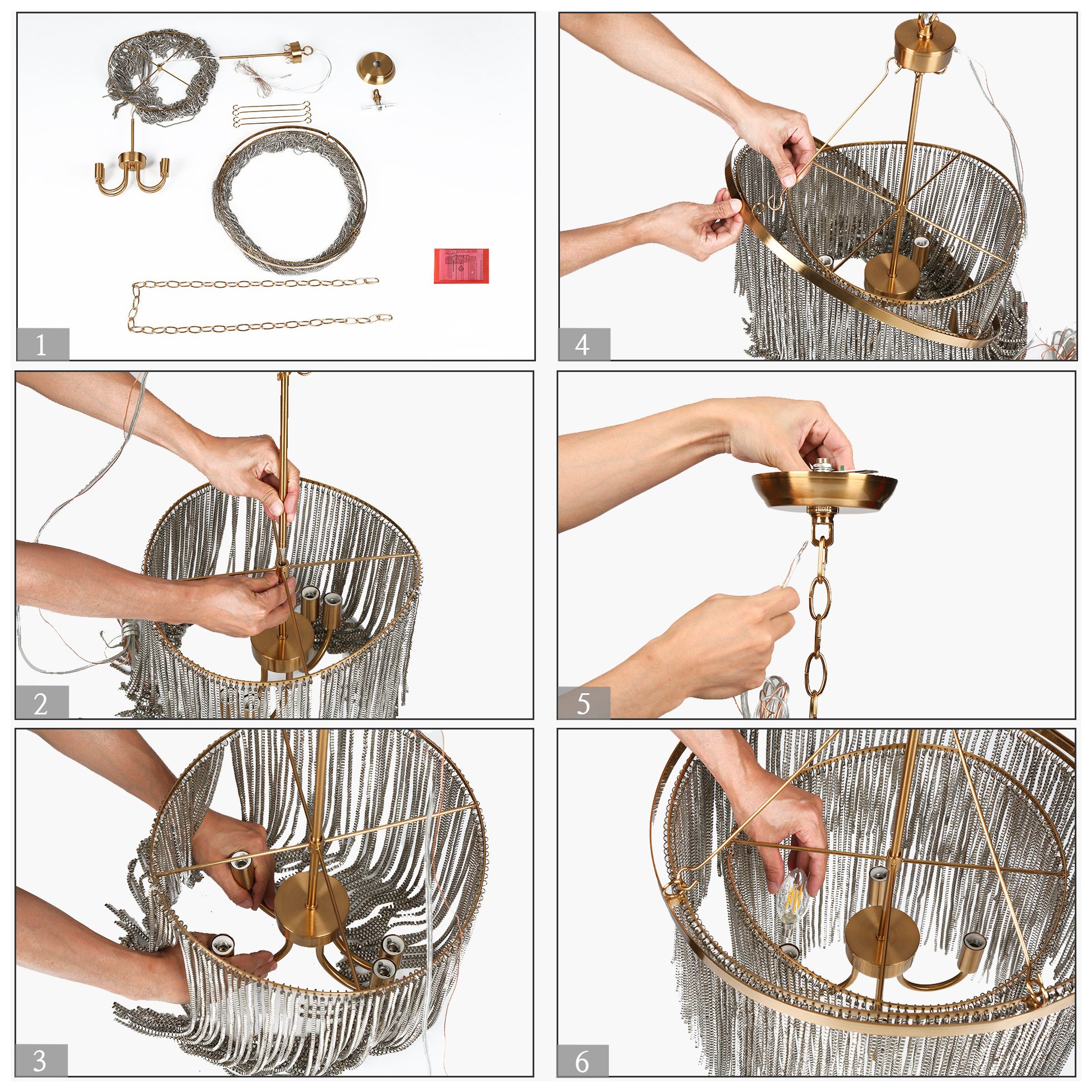 Image 6 Coasfri 4-Light Brass Fringes 2-Tier Chandelier more views