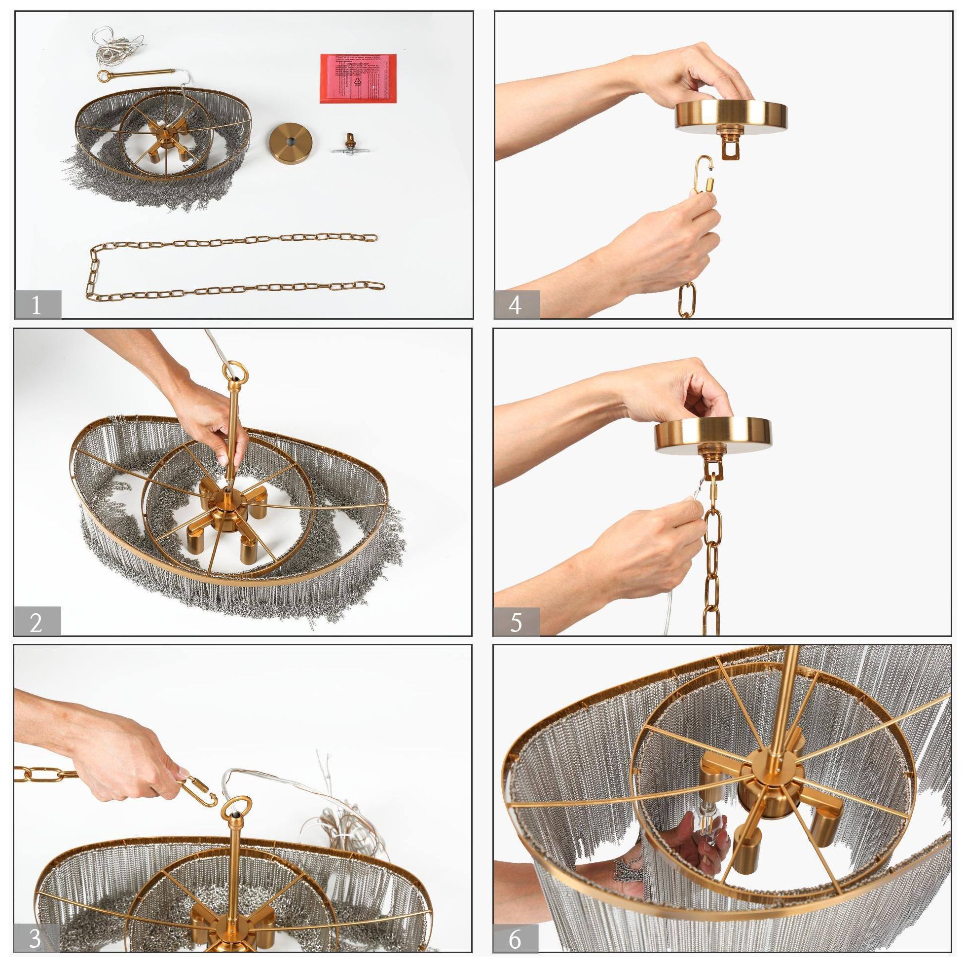 Coasfri 4-Light Brass Fringes Chandelier