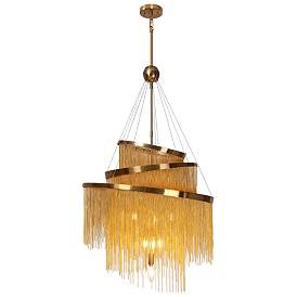 Image1 of Coasfri 7-Light Gold Fringe 3-Tier Chandelier