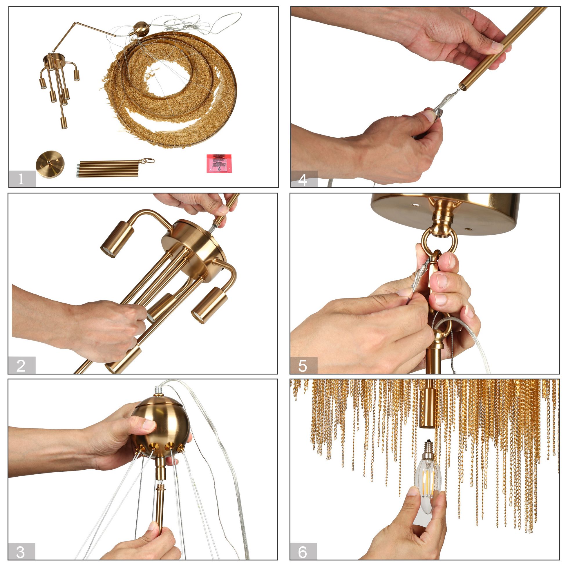 Image 6 Coasfri 7-Light Gold Fringe 3-Tier Chandelier more views