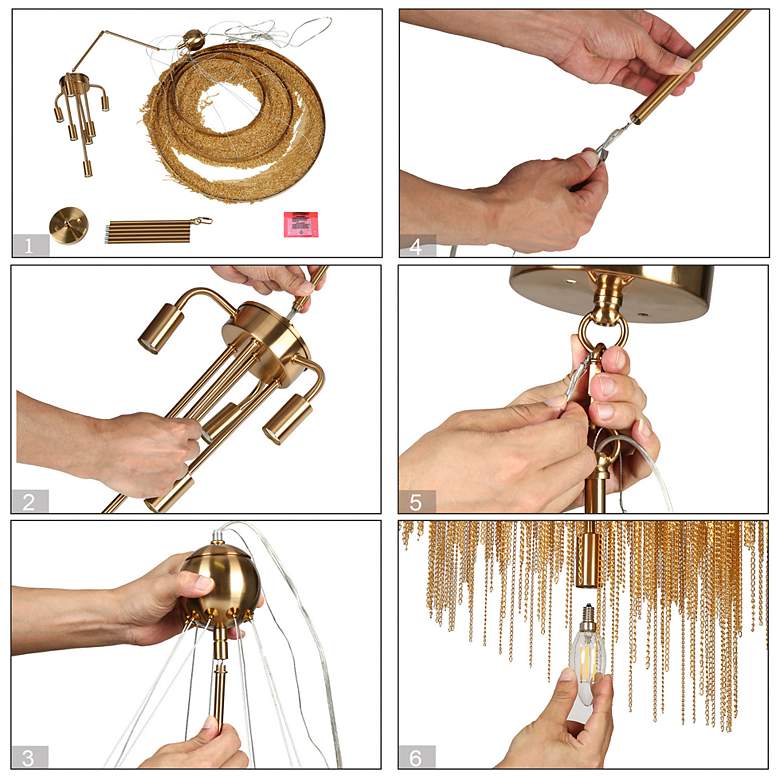 Image 6 Coasfri 7-Light Gold Fringe 3-Tier Chandelier more views