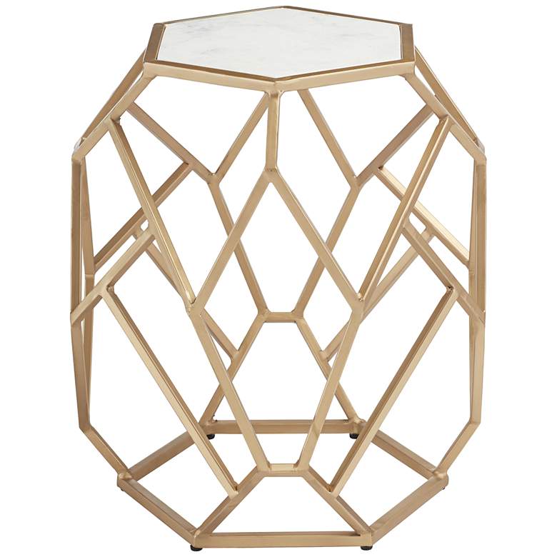 Image 3 Coast to Coast Geometric 20 1/2" Wide Gold Marble Hexagon Accent Table