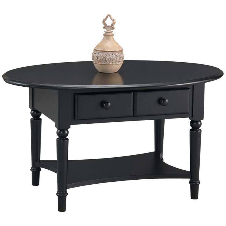 Image 1 Coastal 36 inch Wide Swan Black 2-Drawer Oval Coffee Table