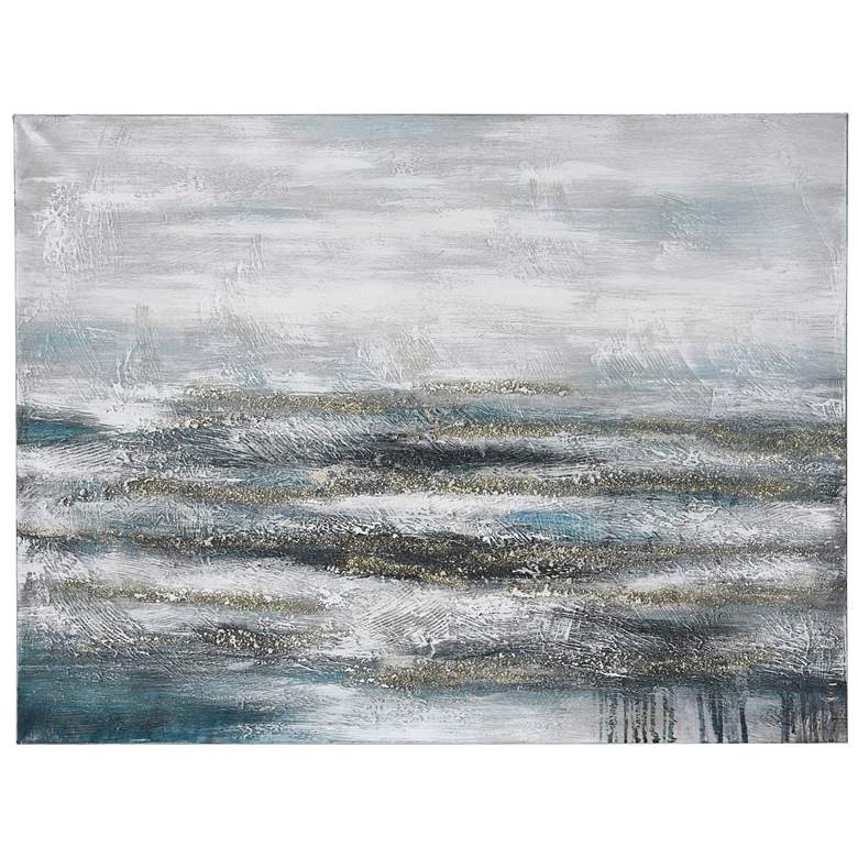 Image 1 Coastal Blue 40 inchW x 30 inchH Frameless Hand Painted Abstract Acrylic 