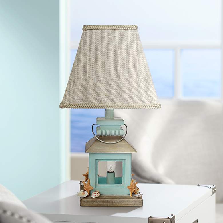 Image 1 Coastal Blue Lantern Accent Table Lamp with Night Light