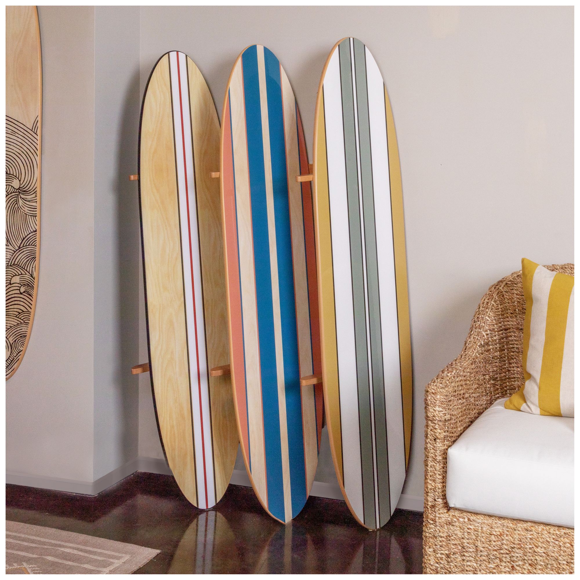 Image 2 Coastal Decorative Surfboard Wall Decor Red & Blue Stripes more views